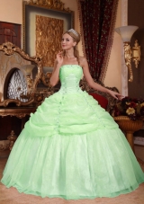 Apple Green Strapless Ball Gown with Appliques and Beading Quinceanera Dress