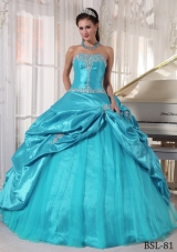 Aqua Blue Ball Gown Strapless 2014 Pretty Quinceanera Dress with Appliques