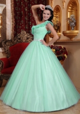 Cute One Shoulder Quinceanera Dress in Apple Green Princess with Ruching