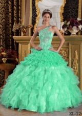 Elegant Apple Green One Shoulder Ball Gown with Beading Quinceanera Dress