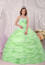 Exclusive Ball Gown Strapless with Appliques in Apple Green Quinceanera Dress