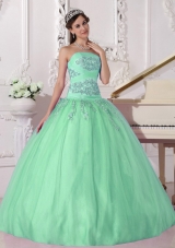 Lovely Apple Green Ball Gown Strapless with Beading Quinceanera Dress
