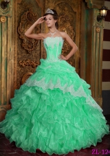 Popular Apple Green Ball Gown Strapless with Ruffles Quinceanera Dress