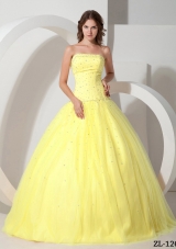 Princess Strapless Tulle Yellow Quinceanera Dress with Beading