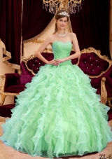 Quinceanera Dress in Apple Green Ball Gown Sweetheart with Beading and Pleats