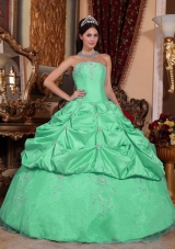 Quinceanera Dress in Apple Green Strapless Ball Gown with Beading