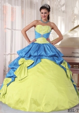 Sweetheart Embroidery and Bow Quinceanera Dresses in Yellow Green and Blue