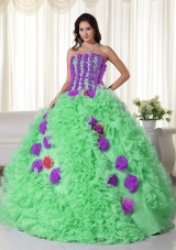 2014 Hot Green Ball Gown Strapless Organza Beading Quinceanera Dress with Ruffles