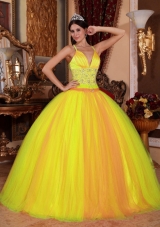 New Style Spaghetti Straps Tulle Beading Quinceanera Gown