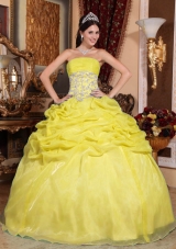 Organza Strapless Pick-ups and Appliques Quinceanera Gowns