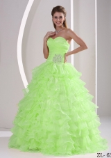 Ruffled Sweetheart Appliques and Beading Quinceaners Gowns Dresses For 2014 Military Ball