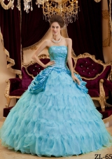 2014 Aqua Blue Ball Gown Strapless Floor-length Quinceanera Dress with Ruffles