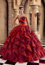 Multi-color Strapless Organza Ruffles Quinces Dresses with Appliques