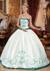 White Ball Gown Strapless Embroidery Long Sweet 16 Dresses