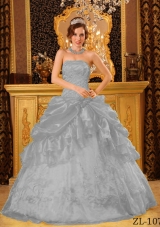 The Most Popular Gray Puffy Strapless with Appliques Quinceanera Dress for 2014