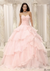 2014 Pretty Sweetheart Ruched Bodice Puffy Quinceanera Dresses