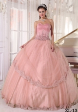 Beautiful Lace Sweetheart Ball Gown Pink Quinceanera Dress with Appliques