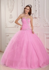 Lovely Ball Gown Sweetheart Appliques Pink Quinceanera Dress with Beading