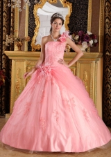 Puffy One Shoulder 2014 Pretty Quinceanera Dress with Appliques