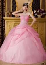 2014 Cute Ball Gown Strapless Beading Quinceanera Dress in Baby Pink