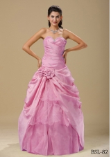 2014 Pink Ruching Pretty Quinceanera Dresses with Hand Made Folwers