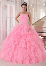 2014 Pretty Baby Pink Beading Ball Gown Quinceanera Dresses with Strapless