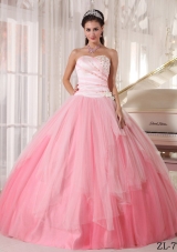 Affordable Rose Pink Sweetheart Ball Gown Beading and Appliques Quinceanera Dress