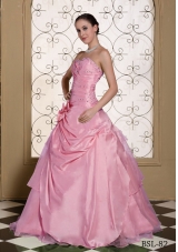 Beaded Decorate Bust Sweet Quinceanera Dresses with Hand Made Flower For 2014