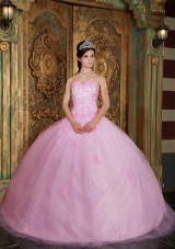 Elegant Baby Pink Ball Gown Sweetheart Quinceanera Dress with Appliques