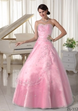 Elegant Sweetheart Princess Baby Pink Quinceanera Dress Organza With Beading