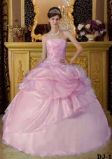 Light Pink Ball Gown Strapless Beading Quinceanera Dress with Appliques