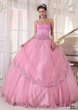 New Style Sweetheart Appliques Pink Dress For Quinceanera 2014