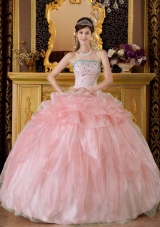 2014 Beautiful Pink Ball Gown Strapless Beading Quinceanera Dress with Pick-ups