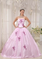 2014 Popular Pink Ball Gown Strapless Appliques Quinceanera Dress