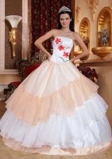 Champagne and White Organza Embroidery Quinceanera Gowns
