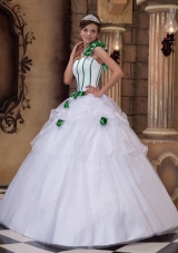 White One Shoulder Hand Made Flowers 2014 Dresses Quinceanera