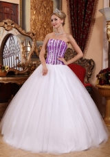 Princess Tulle White  Sweet Sixteen Quinceanera Dresses with Lilac Squins