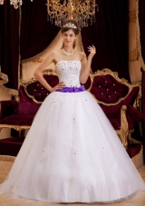 White Princess Strapless Appliques Dress For Quinceanera