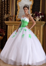 White Ball Gown Sweetheart Appliques Spring Green Quinceanera Gown
