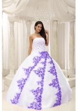 Beautiful White Quinceanera Dresses with Purple Embroidery