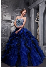 2014 Unique Blue Sweetheart Zebra and Organza Ruffles and Beading Quinceanera Gowns