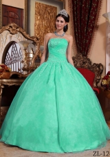 Turquoise Puffy Organza Quinceanera Gowns with Appliques