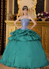 Turquoise Quinceanera Gowns Dress with Strapless Appliques and Pick-ups