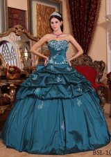 Turquoise Sweet 16 Dresses with Appliques and Pick-ups Sweetheart