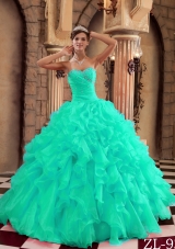 Turquoise Sweet Sixteen Dresses with Ruffles and Appliques Sweetheart