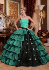 2014 Fashionable Strapless Turquoise and Black Quinceanera Gowns with Layers