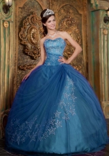 Appliques Ball Gown Sweetheart Teal Quinceanera Dresses for Military Ball