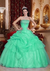 Organza Turquoise Quinceanera Dresses with Beading and Pick-ups