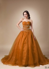 New Style Princess Sweetheart Chapel Train with Beading for 2014 Quinceanera Gowns