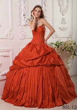 2014 Exclusive Sweetheart Beading Rust Red Quinceanera Dress with Pleats